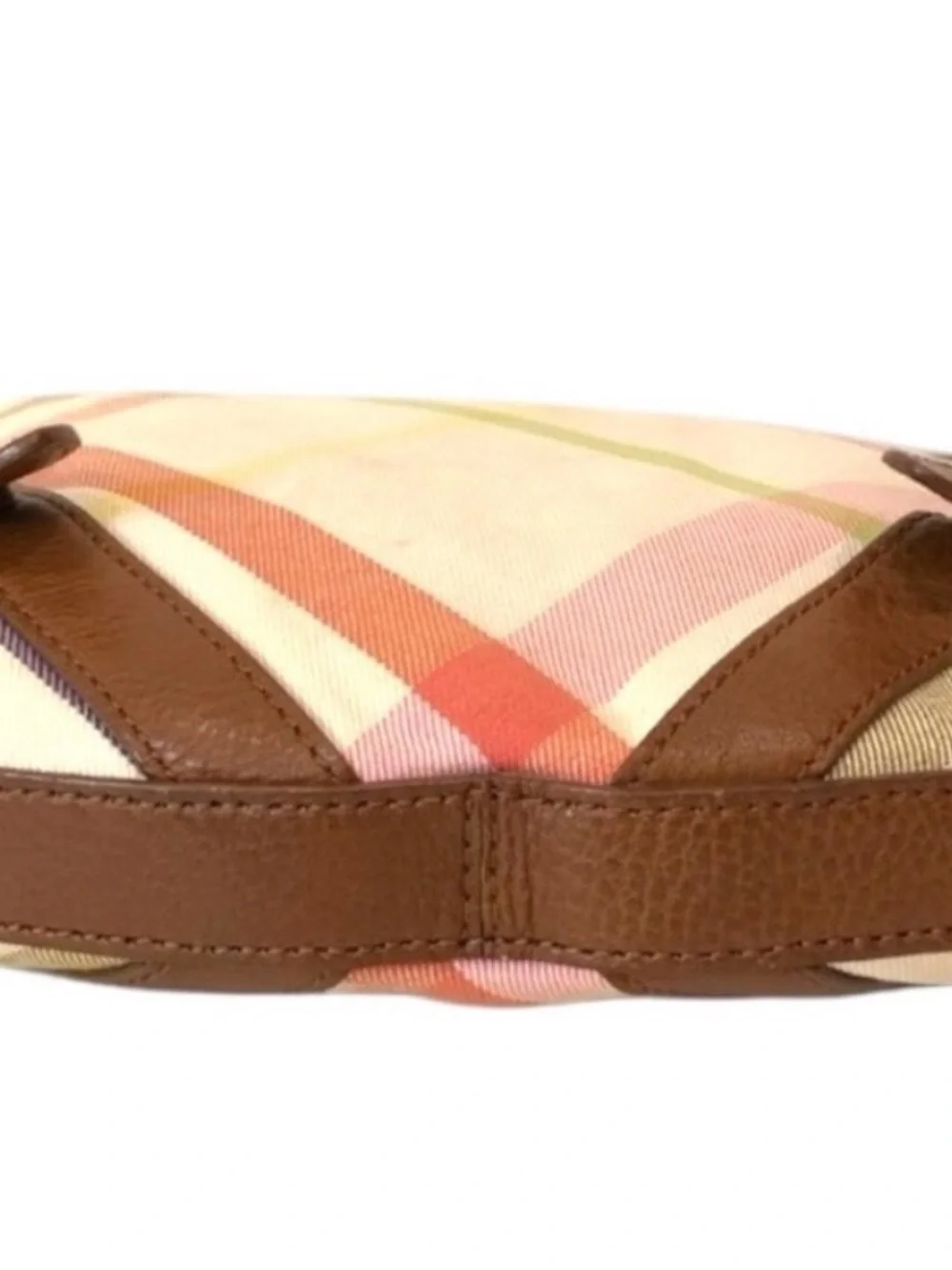 Burberry Pastel Plaid Canvas Shoulder Bag with Brown Leather Trim